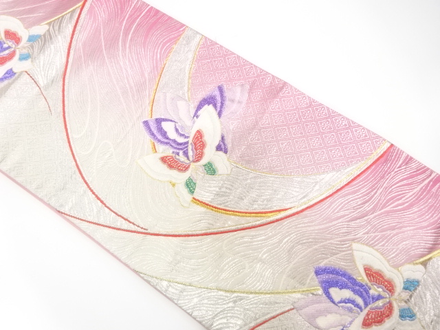 JAPANESE KIMONO / ANTIQUE FUKURO OBI / SILK / WOVEN BUTTERFLY